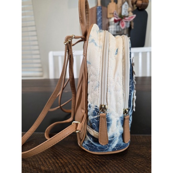 Betsey Johnson Tie Dye Denim Mini Backpack Blue Jean Quilted Flowers Bag 90s y2k - Picture 7 of 15